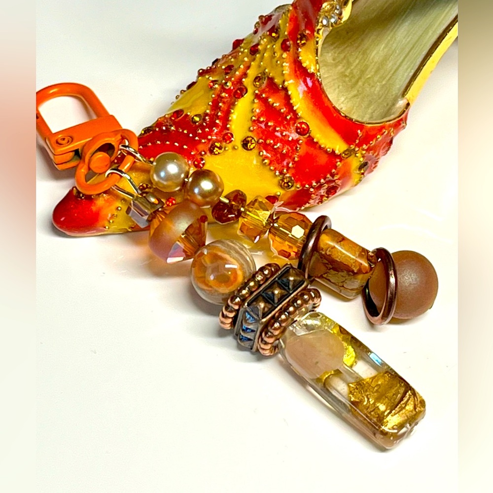 Ready for fall? Stunning neutral tone purse bling-orange fob